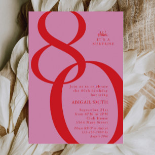 Invitación Cumpleaños 80 Sorpresa Rosa Rojo Shh Es una Fiesta