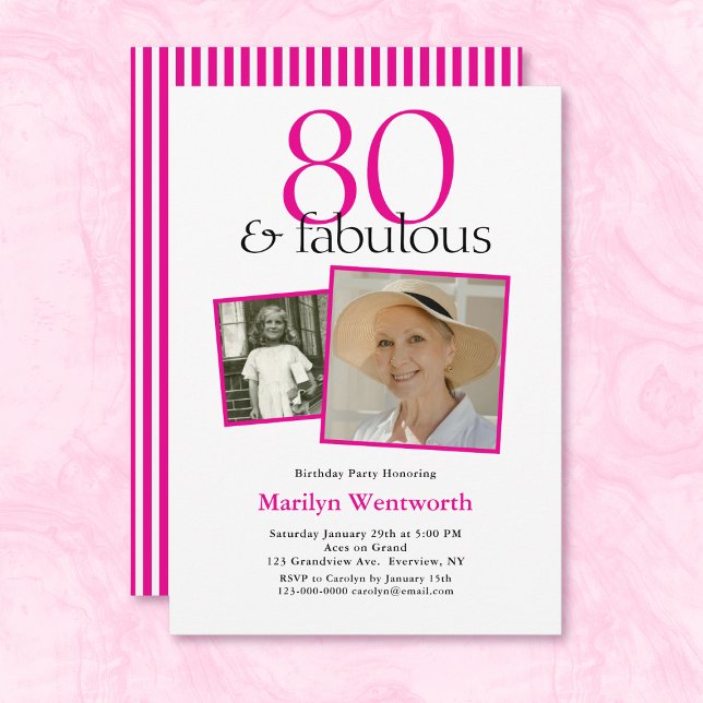 Invitación Cumpleaños 80 Tipografía Rosa 2 Foto (Subido por el creador)