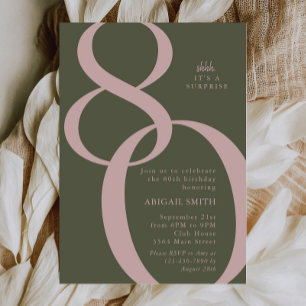 Invitación Cumpleaños 80 Verde Rosa Shh Es una Sorpresa
