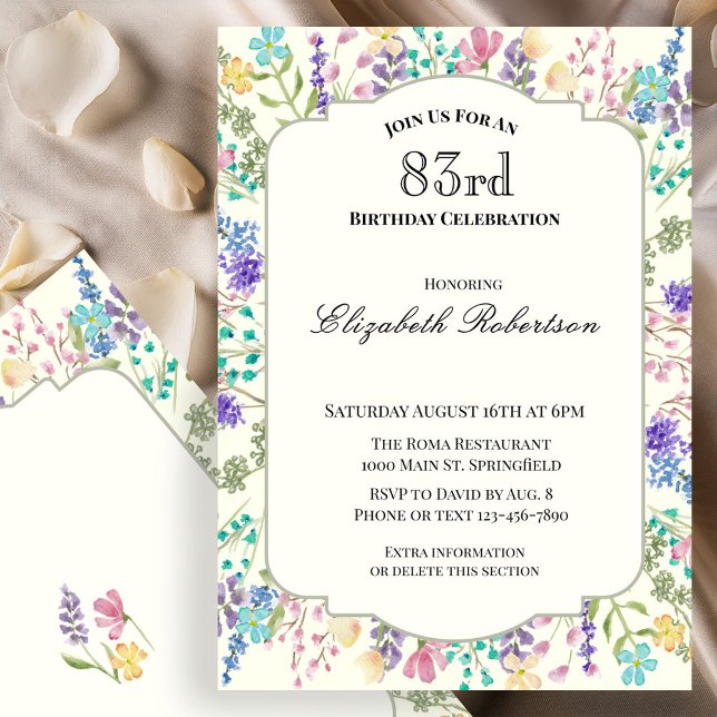 Invitación Cumpleaños 83 con Flores Silvestres Coloridas (Subido por el creador)