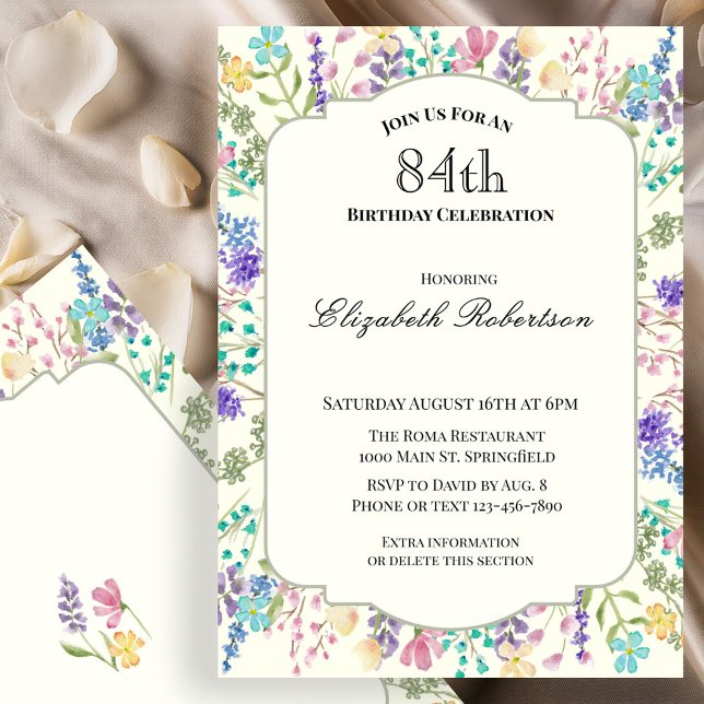 Invitación Cumpleaños 84 Flores Silvestres Coloridas (Subido por el creador)