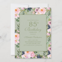 Cumpleaños 85 Blush Rosa Floral Verde Menta