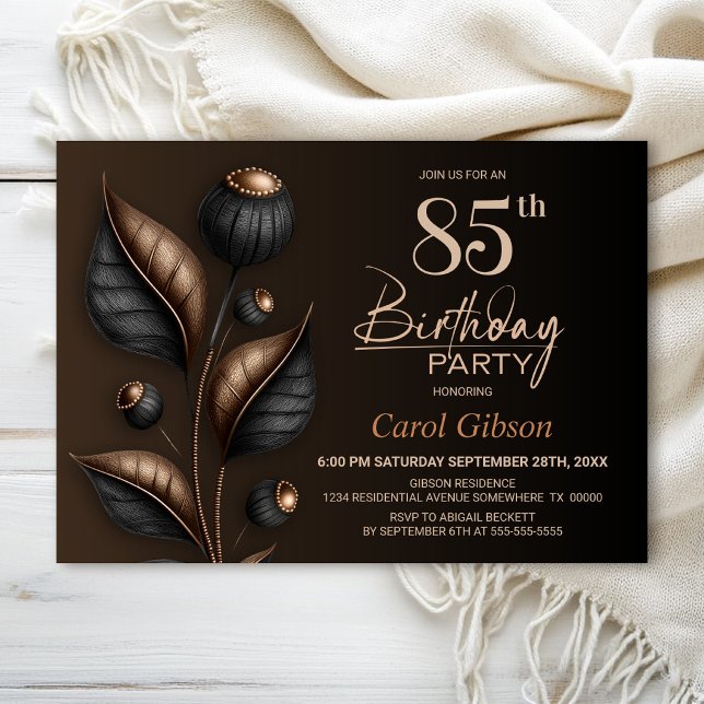 Invitación Cumpleaños 85 Estilizado con Eucalipto Negro y Cob (Subido por el creador)