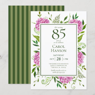 Invitación Cumpleaños 85 Rosas Hortensias