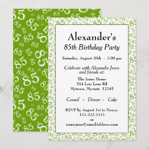 Invitación Cumpleaños 85 Verde/Blanco Patrón de Números