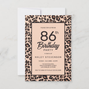 Invitación Cumpleaños 86 con Estilo de Animal Print de Leopar