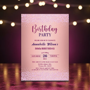 Invitación Cumpleaños 86 Elegante Rosa Brillante Metálico Ros