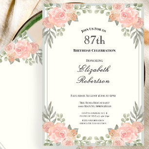 Invitación Cumpleaños 87 de Flor de Melocotón y Salvia Verde
