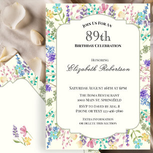 Invitación Cumpleaños 89 Fiesta de Flores Silvestres Colorida
