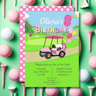 Invitación Cumpleaños 8 adorable de lunares rosa para niña go