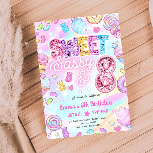 Invitación Cumpleaños 8 con Glitter de Arcoíris de Purpurina