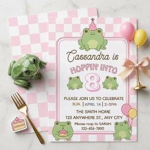 Invitación Cumpleaños 8 de adorable niña rana pastel