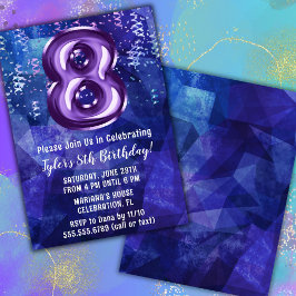 Invitación Cumpleaños 8 de Niño Azul Púrpura