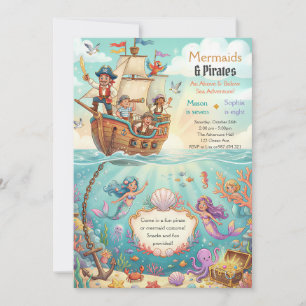 Invitación Cumpleaños 8 de Sirena Pirata Bajo el Mar