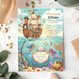 Invitación Cumpleaños 8 de Sirena Pirata Bajo el Mar