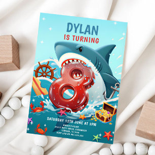Invitación Cumpleaños 8 de Tiburón Bajo el Mar