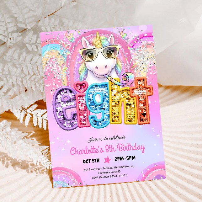 Invitación Cumpleaños 8 de Unicornio Arcoíris (Subido por el creador)