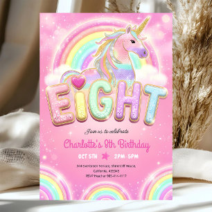 Invitación Cumpleaños 8 de Unicornio Arcoíris
