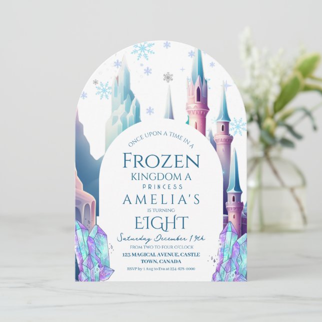 Invitación Cumpleaños 8 Frozen Castillo de Dibujos Animados (Anverso de pie)