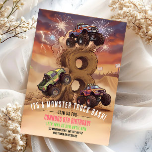 Invitación Cumpleaños 8 Monster Truck Boom Crash