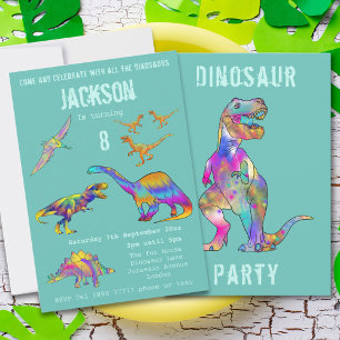 Invitación Cumpleaños 8 niños Dinosaurio T Rex Rugido Fiesta 