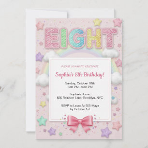 Invitación Cumpleaños 8 Pastel Arcoíris Brillo Niña