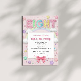 Invitación Cumpleaños 8 Pastel Arcoíris Brillo Niña