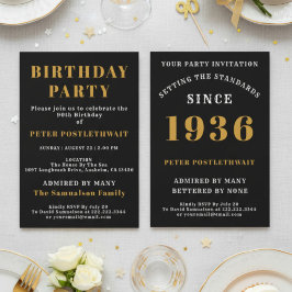 Invitación Cumpleaños 90 1936 Oro Negro Personalizado Para Él