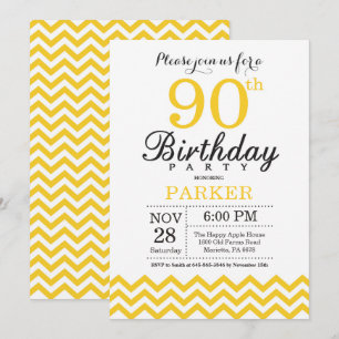 Invitación cumpleaños 90 amarillo Chevron