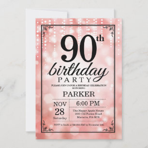 Invitación cumpleaños 90 años con purpurina rosa