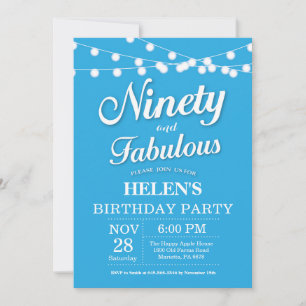 Invitación Cumpleaños 90 Azul Fabuloso