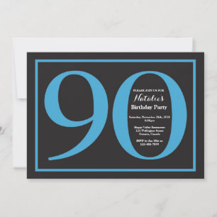Invitación Cumpleaños 90 Azul y Pizarra Negra
