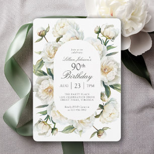 Invitación Cumpleaños 90 Blancas Peonías Acuarela Floral