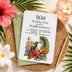 Invitación Cumpleaños 90 de Flor Tropical Colibrí
