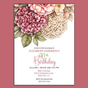 Invitación Cumpleaños 90 de Pretty Hydrangea Rose