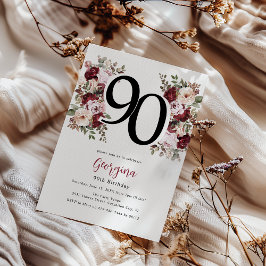 Invitación Cumpleaños 90 Elegante Floral