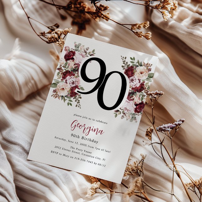 Invitación Cumpleaños 90 Elegante Floral (Subido por el creador)