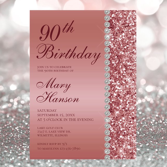 Invitación Cumpleaños 90 elegante rosa oro (Subido por el creador)