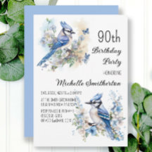 Cumpleaños 90 Flores de Pájaro Arrendajo Azul Prim