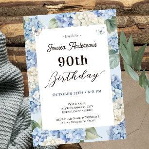 Invitación Cumpleaños 90 Jardín adulto de Hortensia Azul