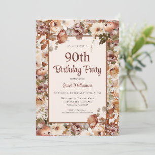 Invitación Cumpleaños 90 Jardín Floral Acuarela Verde Rosa
