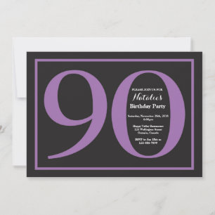 Invitación Cumpleaños 90 Morado y Negro Pizarra