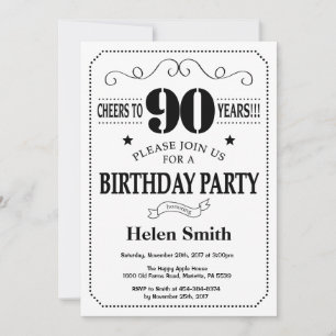 Invitación Cumpleaños 90 Negro y Blanco