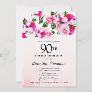 Invitación Cumpleaños 90 Pretty Magenta Rosa Blanco Floral