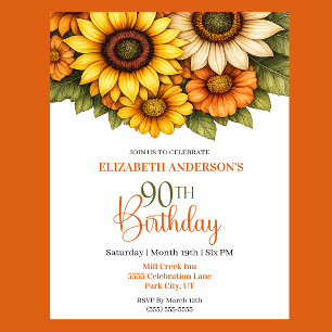 Invitación Cumpleaños 90 Pretty Sunflower