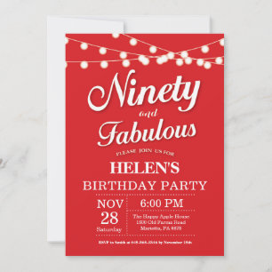 Invitación cumpleaños 90 Rojo Fabuloso
