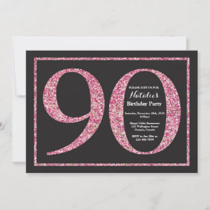 Invitación Cumpleaños 90 Rosa Tiza Brillante