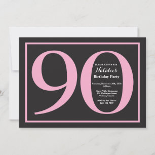 Invitación Cumpleaños 90 Rosa y Negro Pizarra
