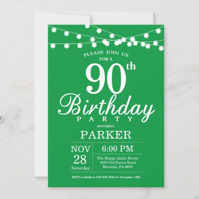 Invitación cumpleaños 90 Verde (Anverso)