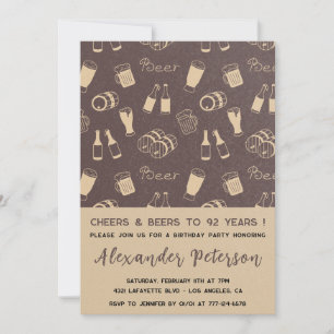 Invitación Cumpleaños 92 patrón rústico adulto cerveza hombre